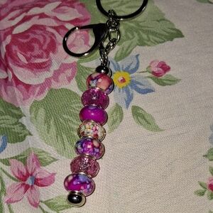 Pink Beaded Keychain